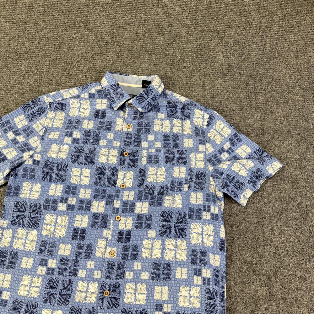 Nat Nast Shirt Mens Medium Blue Geometric Silk Blend Short Sleeve Button Up - Picture 2 of 9